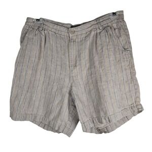 Peruvian Connection 100% Linen Striped Shorts Tan Beige Blue‎ Size 12 Pleated